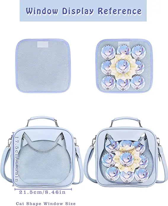 Cute Cat Ita Bag for Anime Cosplay Pin Display Bag Convertible Crossbody Satchel Handbag Backpack with Insert