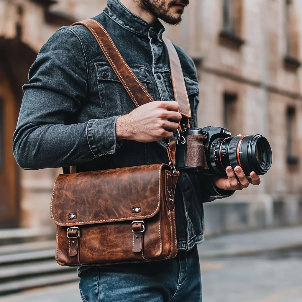 Personalized Top Grain Vintage Leather Messenger Bag Camera Sling Bag for Mirrorless