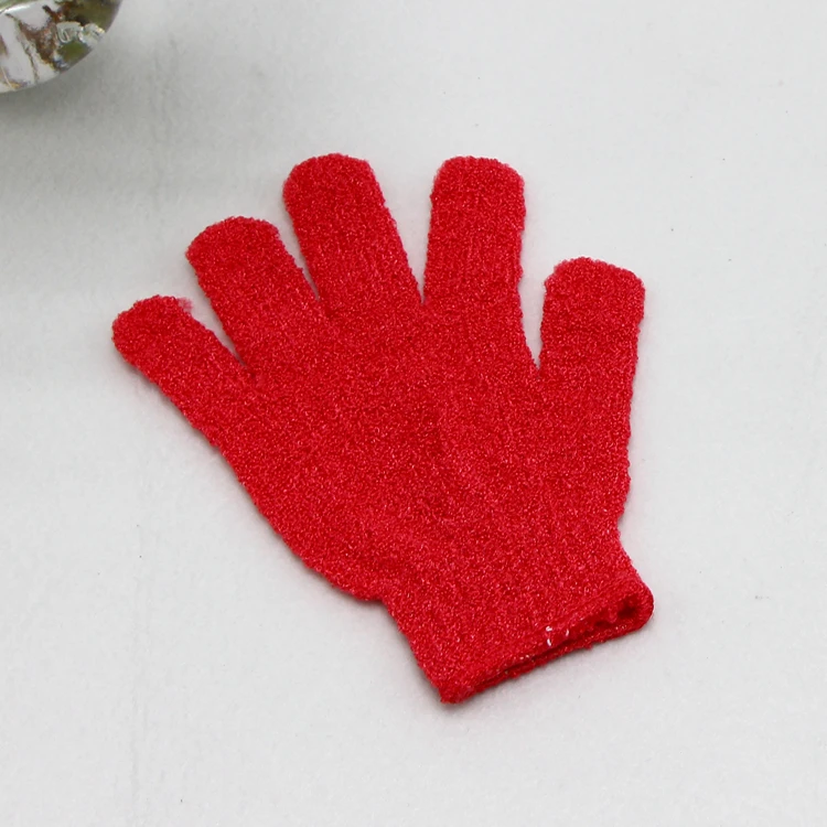 Custom Polyester Five Fingers Remover Body Exfoliating Korean Bath Gloves Body Scrubber Shower Exfoliating Bath Gloves