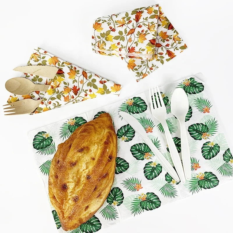 Biodegradable super absorbent cocktail serviette 4 8 fold party dinner print logo paper napkin