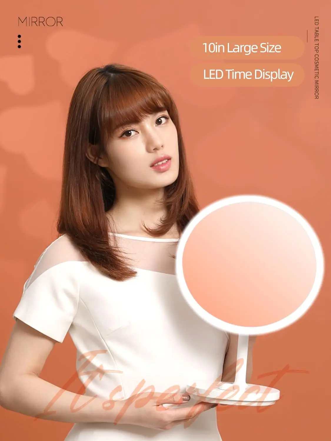 USB Rechargeable Modern Touch Screen Portable Makeup Mirror LED Cosmetic Vanity Mirror with 3 Color Lights for Travel