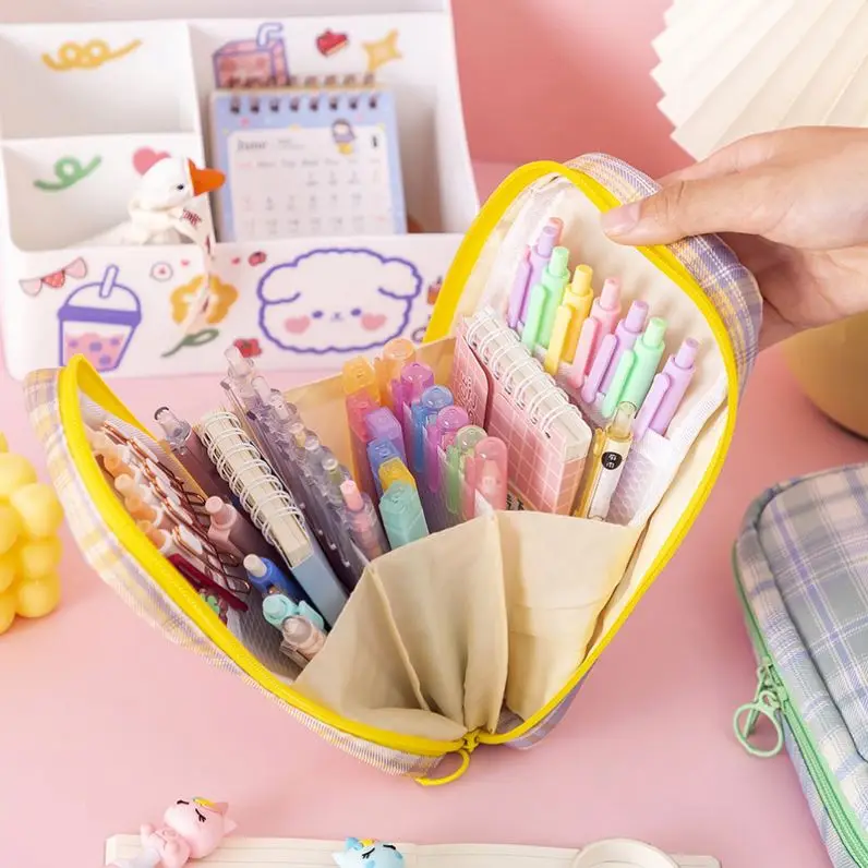 Japanese Creative Canvas Pencil Bag Large Capacity Pencil Case Kawaii Stationery Pencil Bags