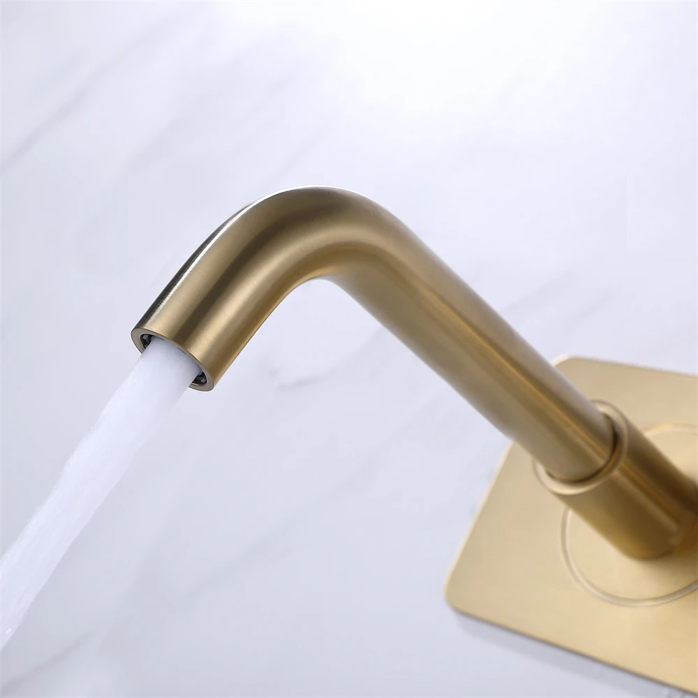 Curved Spout 59% Brass Double Handle Brushed Gold Bathroom Brass Basin Faucet Tap With Panel