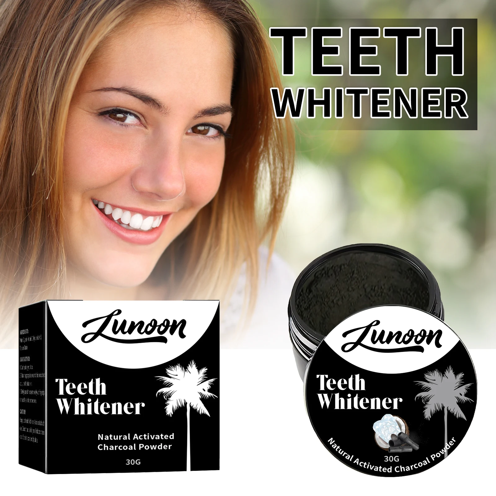 LUNOON Natural Activated Charcoal Powder Natural Tooth Powder for Deep Clean Fresh Breath 30g