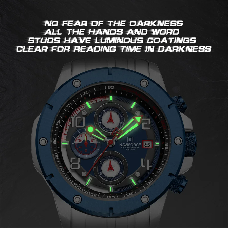 NAVIFORCE 8056 Large Steel Wrist Watch Man Fashion Brand Original Designer Watches with Arabic Luminous Dial