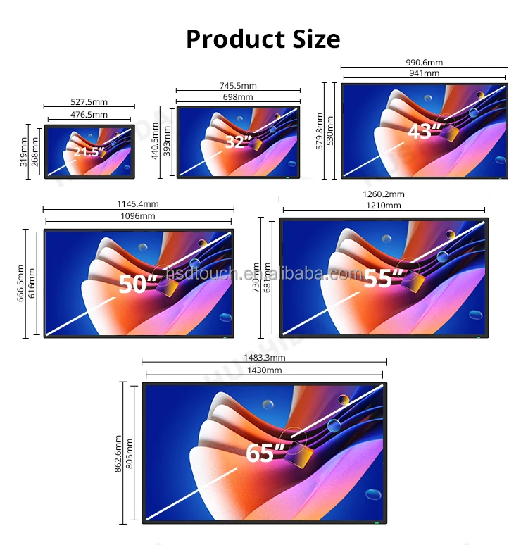 21.5 32 43 49 55 65 inch touch screen monitor indoor advertising player lcd digital signage and displays