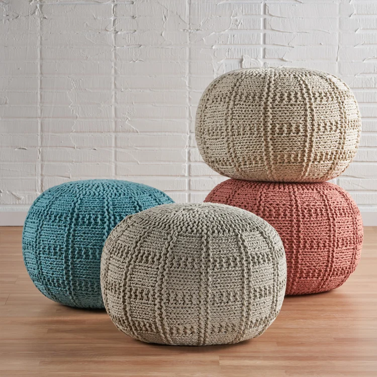 Free shipping within the U.S. modern style bean bag round pouffe knit handmade ottoman pouf for home
