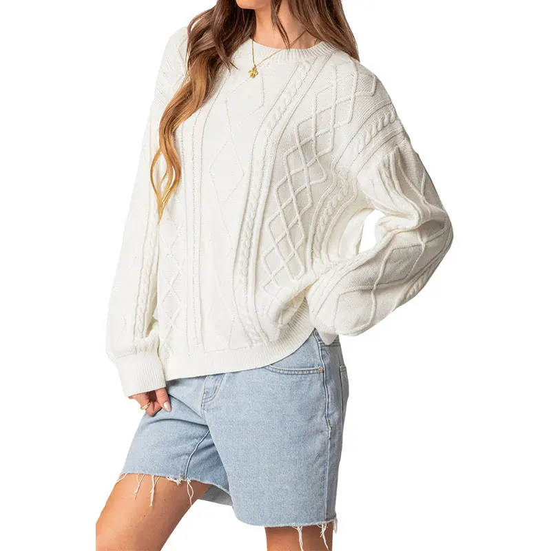 Fashion Ladies Jumper Crew Neck Top Sweater Loose Pullover Knitted Sweater For Women