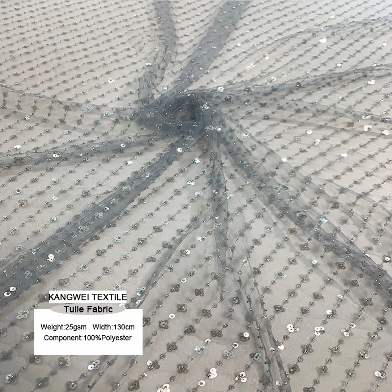 Fabric From China Wholesale For Clothing Sundries 100% Recycled Polyester Shiny Tulle Net Lace Glitter Sequins Lace Fabric