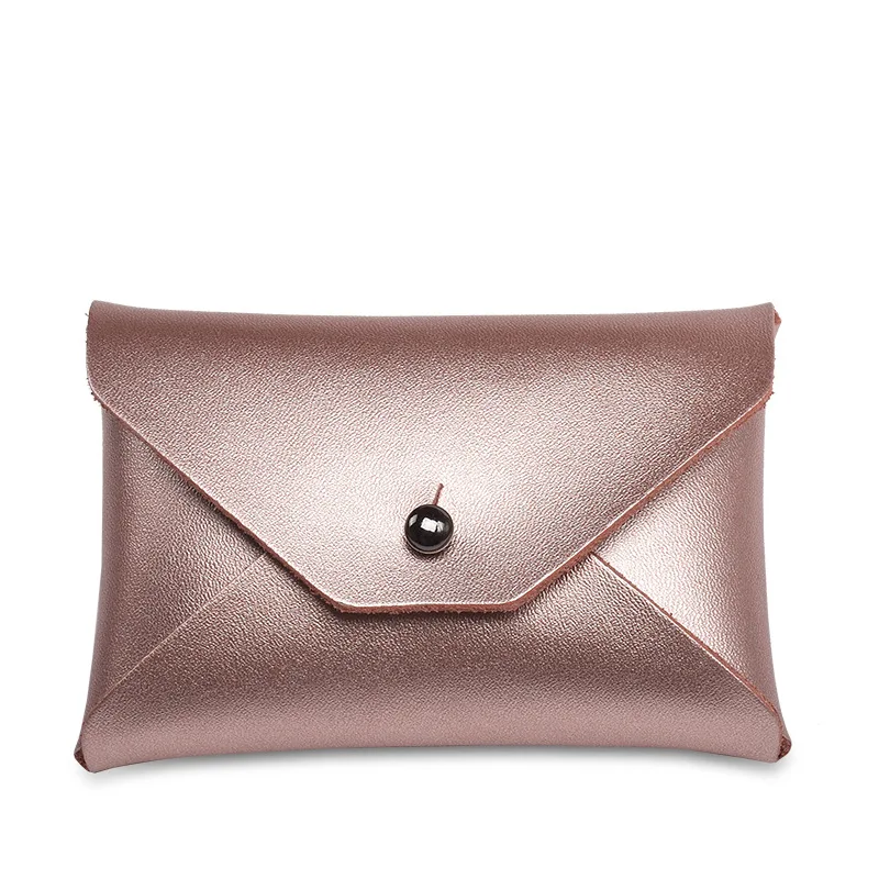 ya194 Custom Logo Handmade Genuiine Leather Square Minimalist Envelope Card Wallet for Women Cash Card Envelopes Wallet