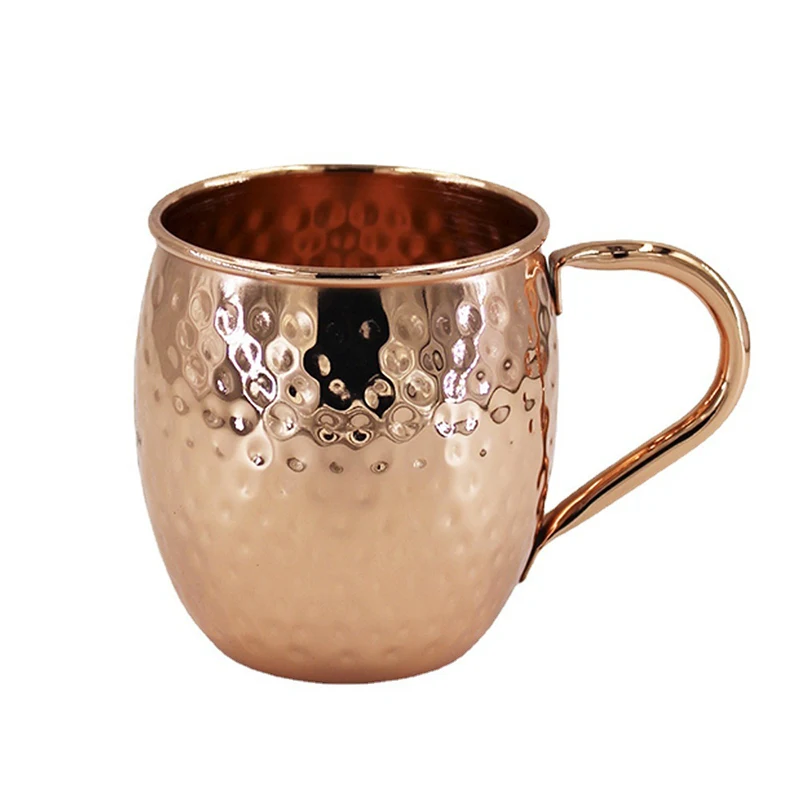 Hot Selling 16oz Moscow Mule Hammered Copper Barrel Mug With Brass Handle