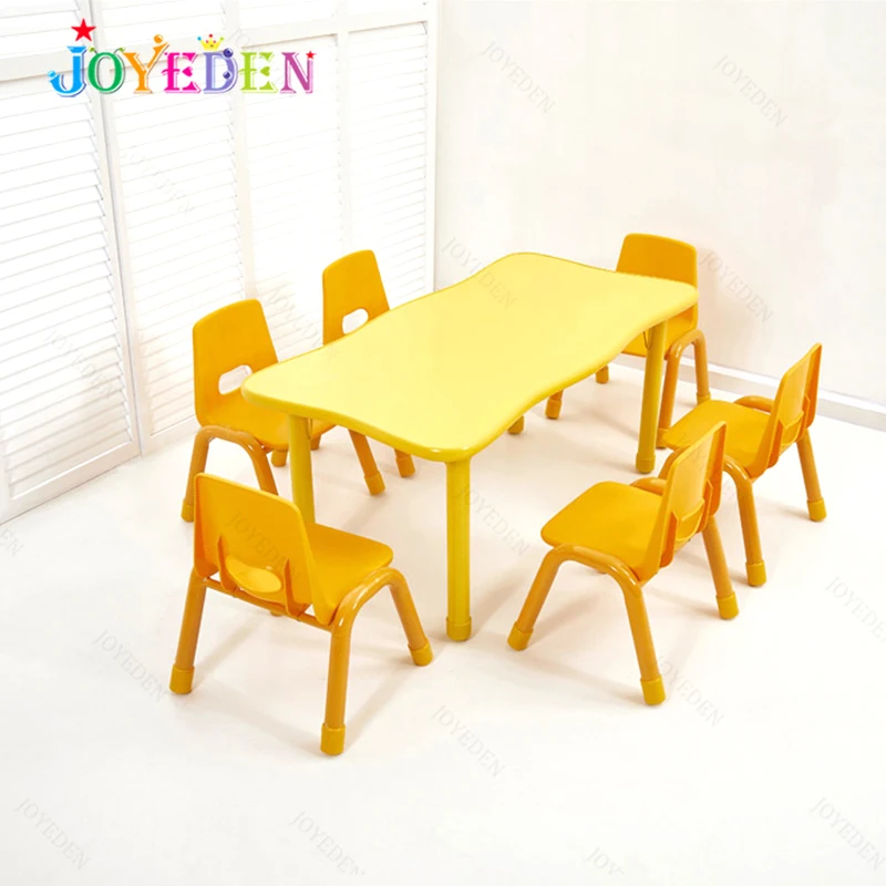 Newest Kindergarten Preschool Furniture Wave Edge Wooden Reading Study Table Kids Homework Table