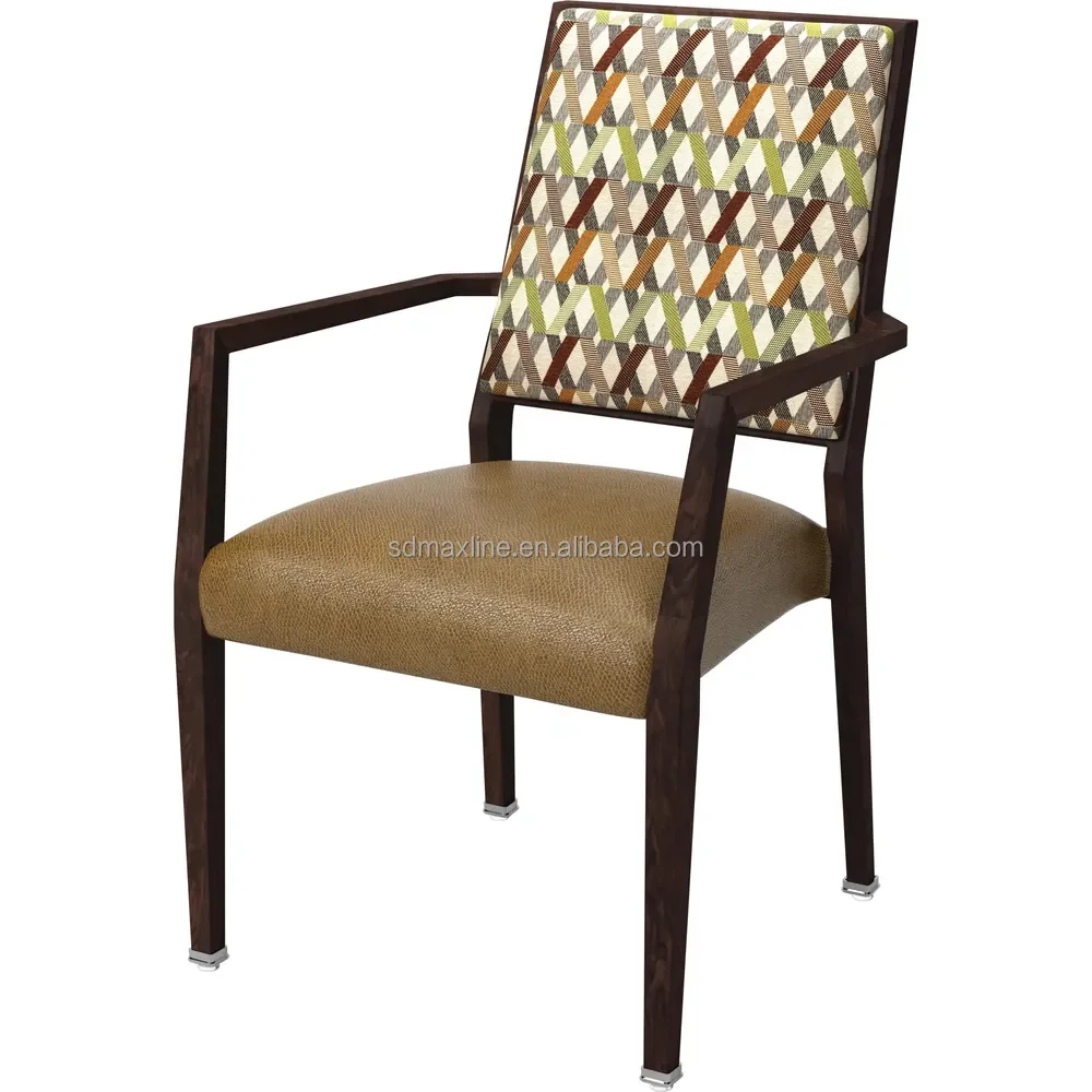 High Quality Wood Grain Metal Hotel Dining Chair Metal Banquet Arm Chair