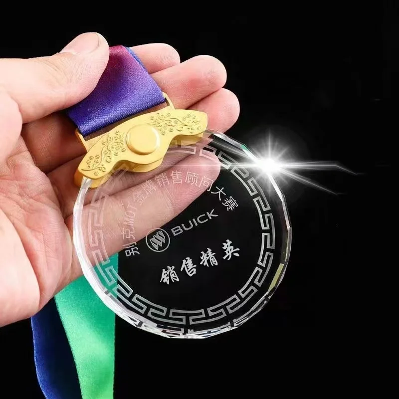 High Quality Sports competitions Medals Personalized Custom Glass trophy award Souvenir Gold silver bronze Crystal Medal