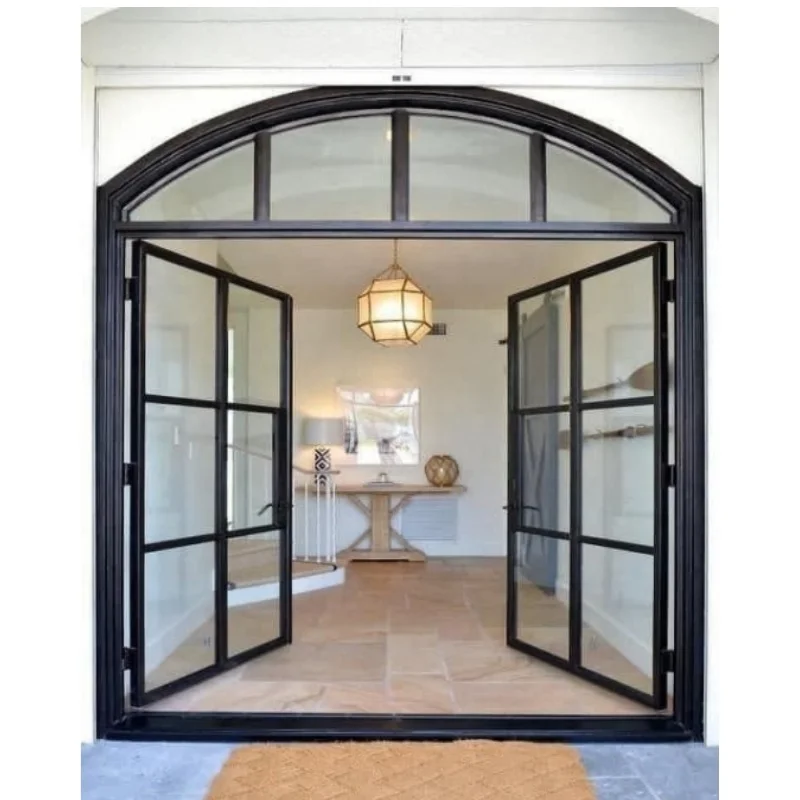 Modern French Black Balcony Patio Door Wrought Iron Swing Crittall Loft Door Steel grill Glass Windows and Doors