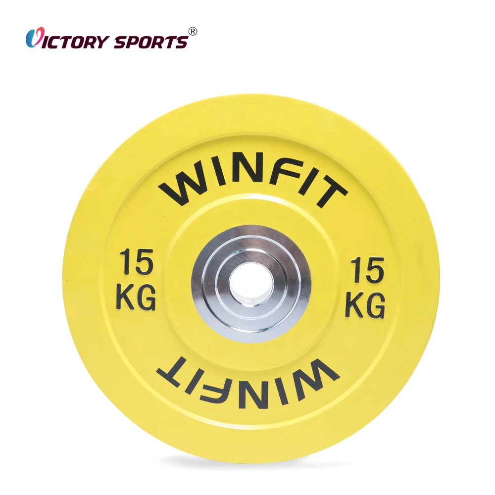 Free weight training stainless steel 5kg 25kg colorful barbell gym rubber weight plates bumpers