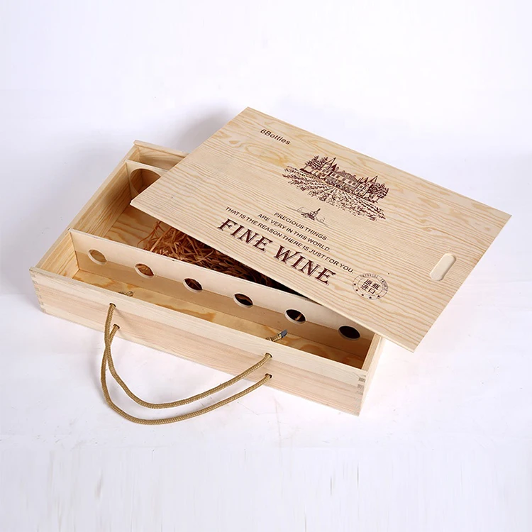 caoxian Custom Luxury Sliding Lid Wooden Wine Box Unfinished Blank Empty 6 Bottle Wooden Wine Box