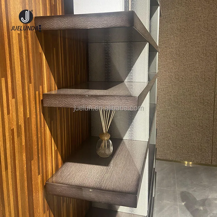 Modern High Quality Black Pearl Wooden Veneer Copper Gold Shelving Units Storage Shelves Units Leather Upholstered Book Shelf