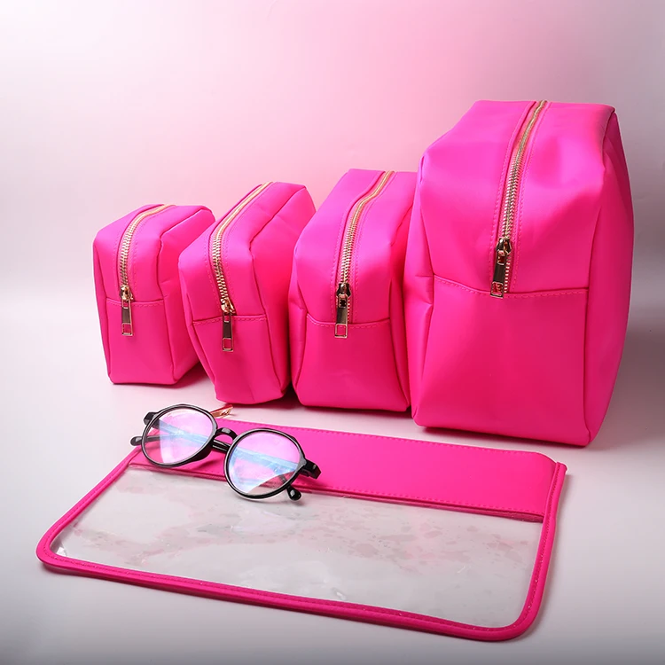 Trendy Solid Nylon Chenille DIY Patches Travel Cosmetic Bag With Varsity Letter Patches Alphabet Stoney Patch Bags Pouch Ladies