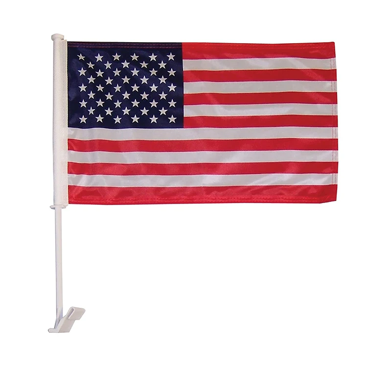 Premium Double Sided 12 x18 USA Car Flags with Flagpole American Car Window Flag