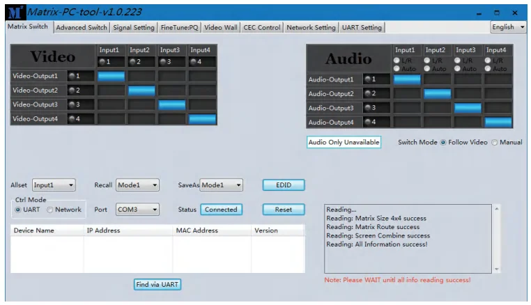 HDMI matrix 4x4 4K@60Hz 4:4:4, HDCP2.2 4x4 8x8 HDMI2.0b