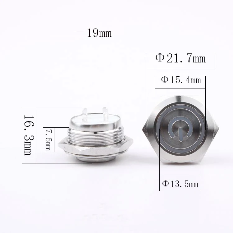 Short Body Flat Head Anti Vandal Switch 19mm 16mm 12mm 1No push button switch 1No