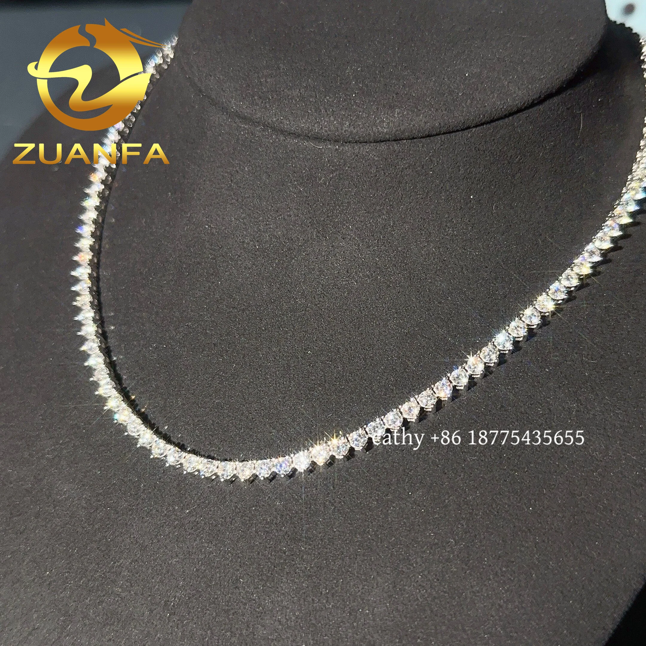Ready to Ship 3mm Round cut Moissanite Diamond 3 prong tennis Chain Silver 925 Hip Hop Tennis Bracelet for men women Daily Wear