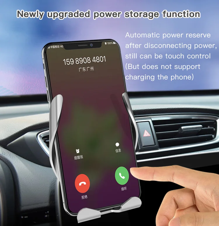 Universal Built-In Battery Smart Phone Charging Holder Mobile Phone 15W Qi Wireless Car Charger Mount