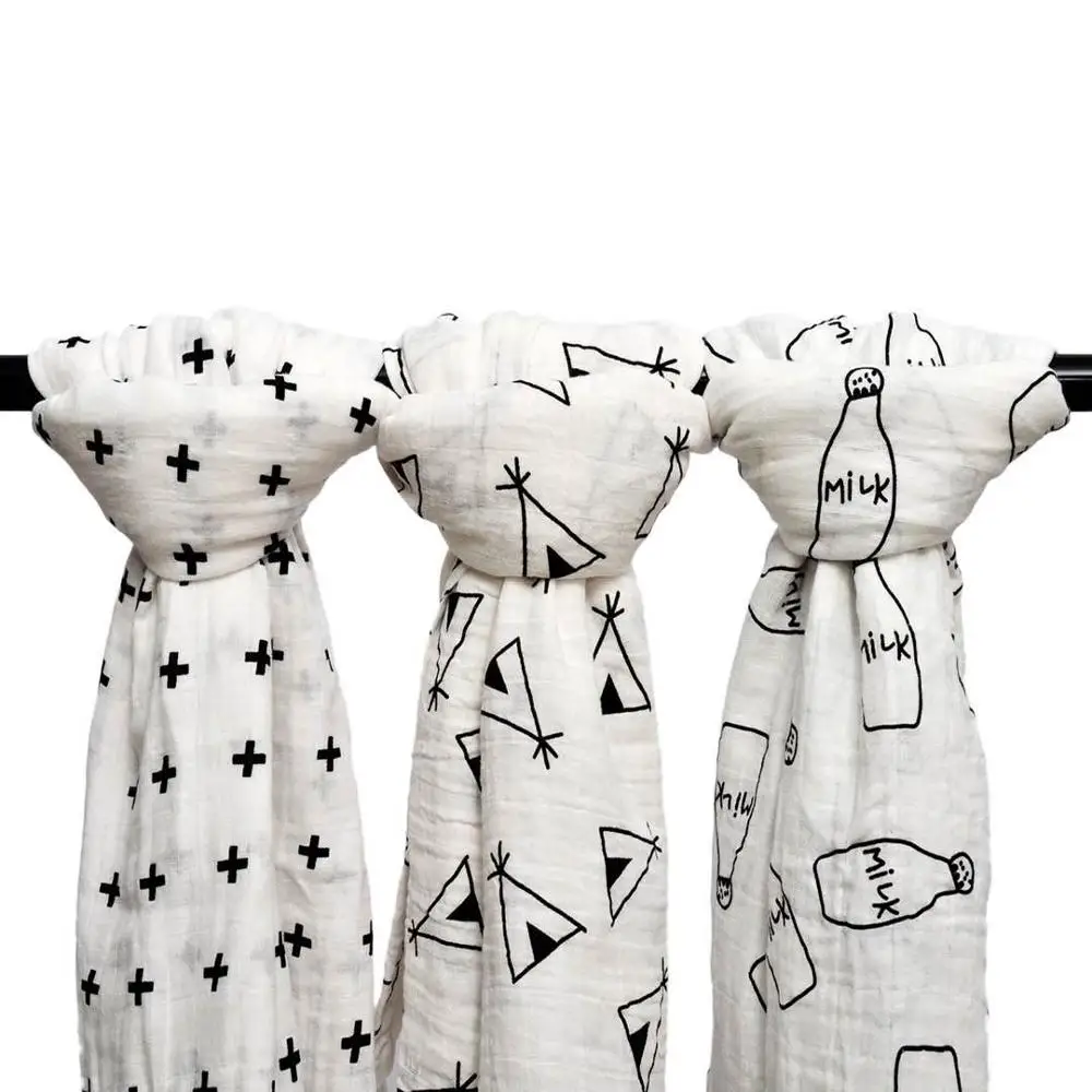 Super soft custom packing 100% cotton baby wrap swaddle muslin blanket gift set for baby infant