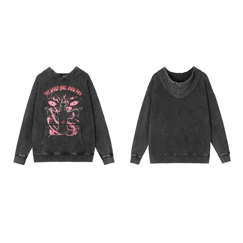 
printing vintage casual over sized acid wash 60% cotton 40% polyester costomized hip hop oversized hoodie men 