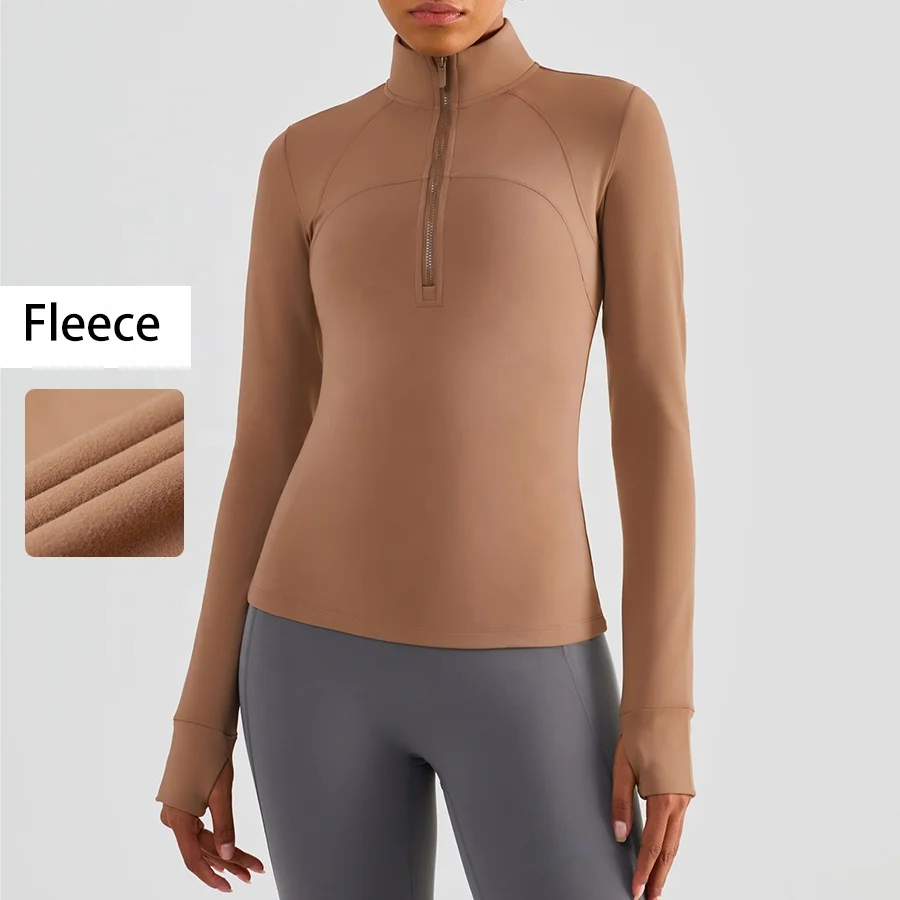 Soft Fabric Fitness Clothing Factory Half-zipper Slim Sportswear Women Warm Yoga Coat Workout Long Sleeve