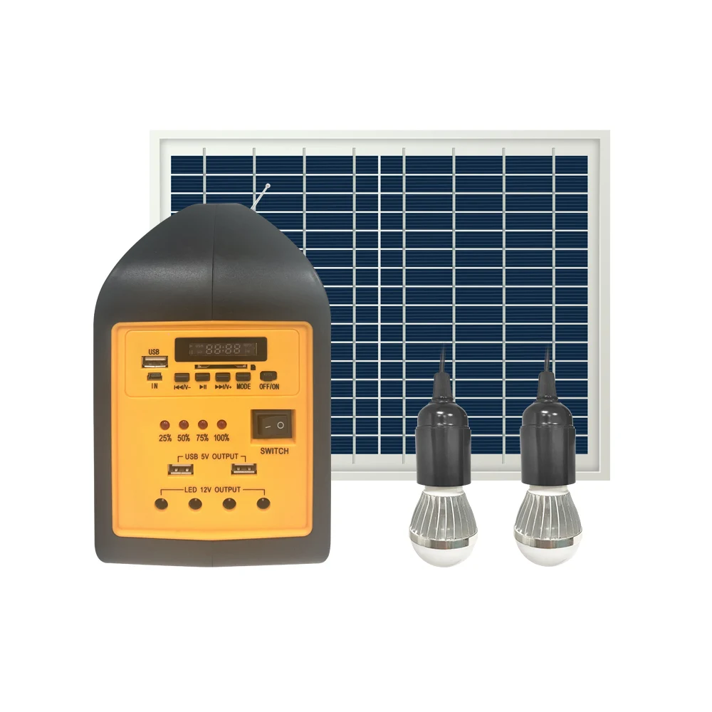 Mobile phone charging station music player with power storage DC12v lighting kit portable solar generator solar energy systems