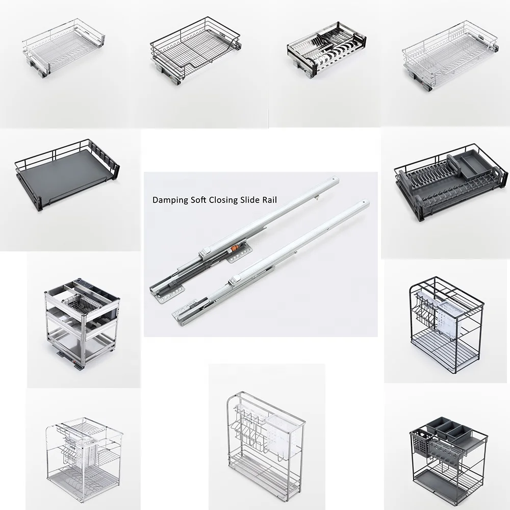 Bolen 3 Sides Stainless Steel Wire Chromed Basket Kitchen Cabinet Pull Out Basket Metal Drawer