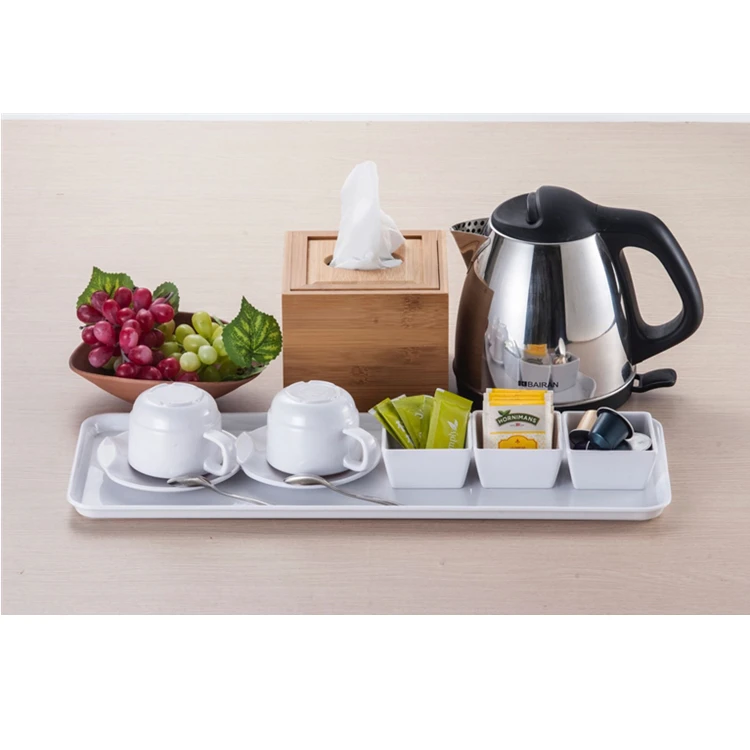 Wholesale Custom Logo Bathroom Accessory Melamine Coffee tea tray Hotel Room Guest Service tray