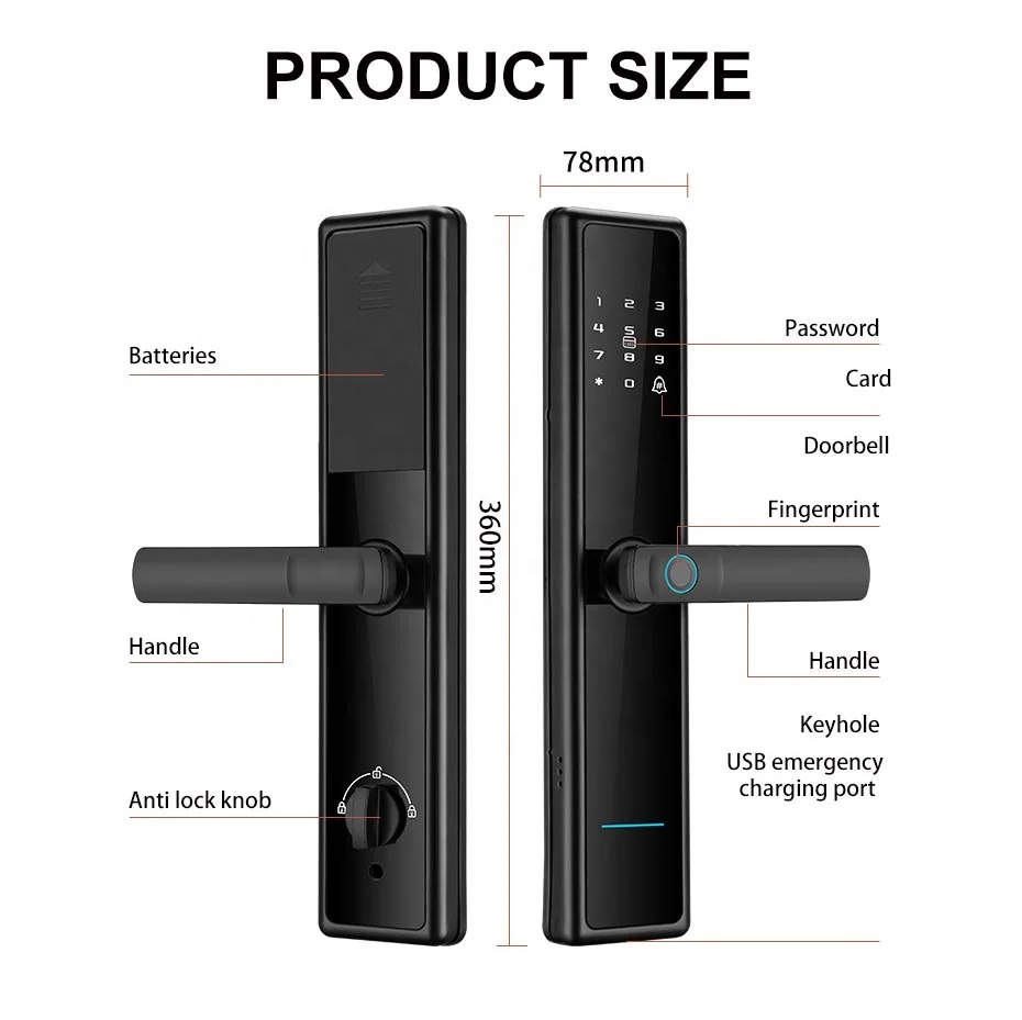 New Cerradura Security Intelligente Biometric Digital Combination Finger Print Password Ttlock Smart Door Lock For Wooden Doors