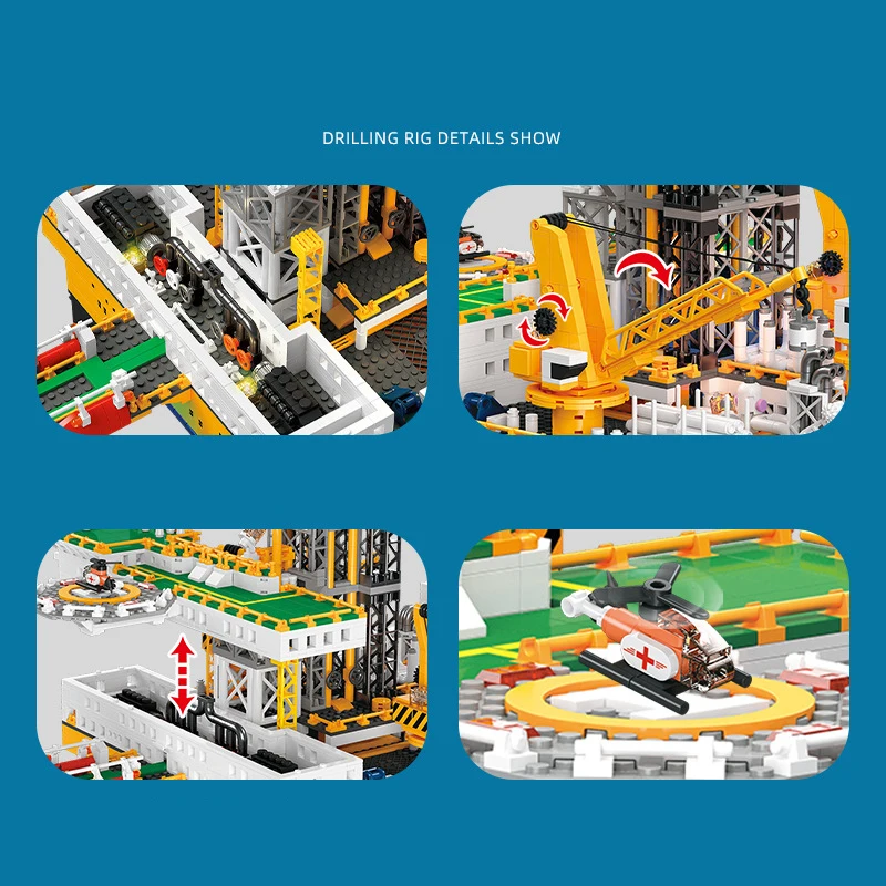 3271pcs Offshore Oil Semi Submersible Drilling Platform Model Kit Mechanical Platform With Mini Helicopter Building Block Set