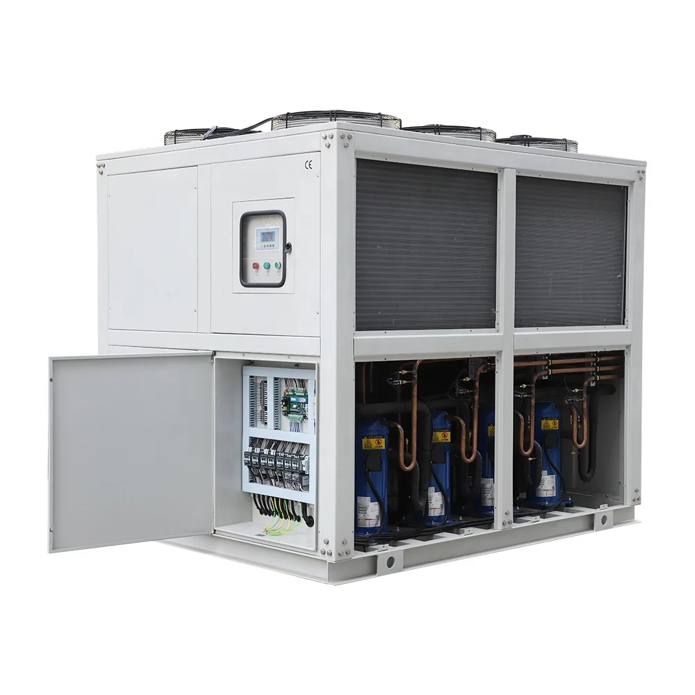 Low Temperature 15 Ton Glycol Ice Rink Chiller Aluminum Finned Copper Tube + Axil Fan Shell and Tube Hermetic Scroll (piston)