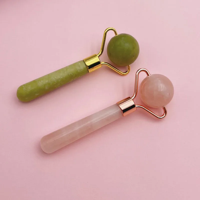 2024 Custom Logo Face Massage 100% Natural Pink 3d Jade Roller Mini Rose Quartz Jade Rollers For Girls