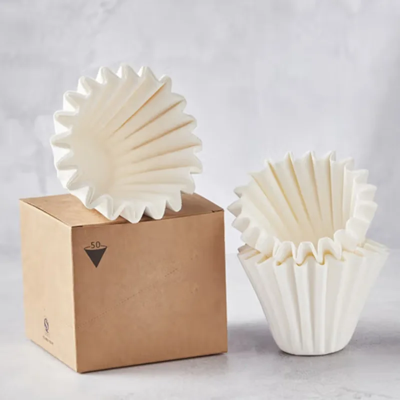 Best Seller 100pcs Hand Brewed Unbleached Wooden Drip Paper Coffee Filter Paper with Wave Pattern for kitchen
