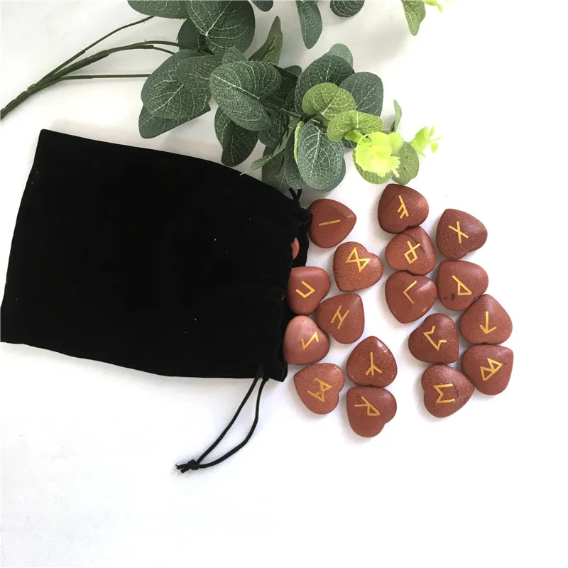 Wholesale 25 pcs Chakra Crystal Heart Set Engraved Holistic Balancing Reiki Healing Crystals Chakra Symbols Tumbled Palm Stone