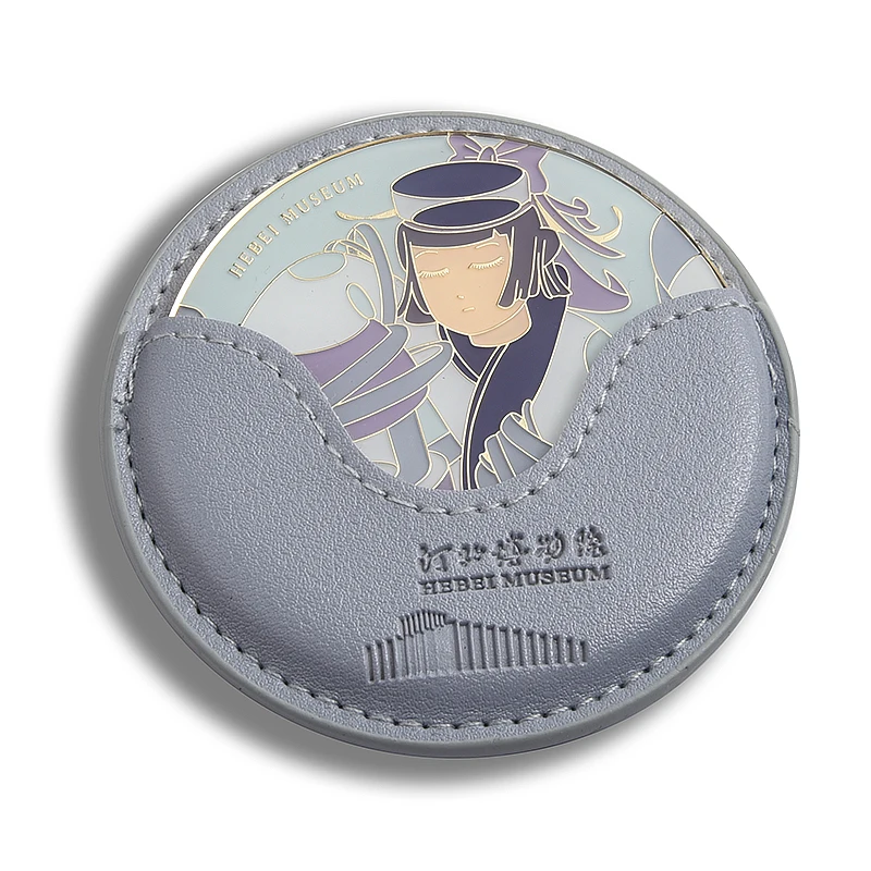 Souvenir Cosmetic Mirror Custom Logo PU Pouch Round Small Hard Enamel Makeup Mirror