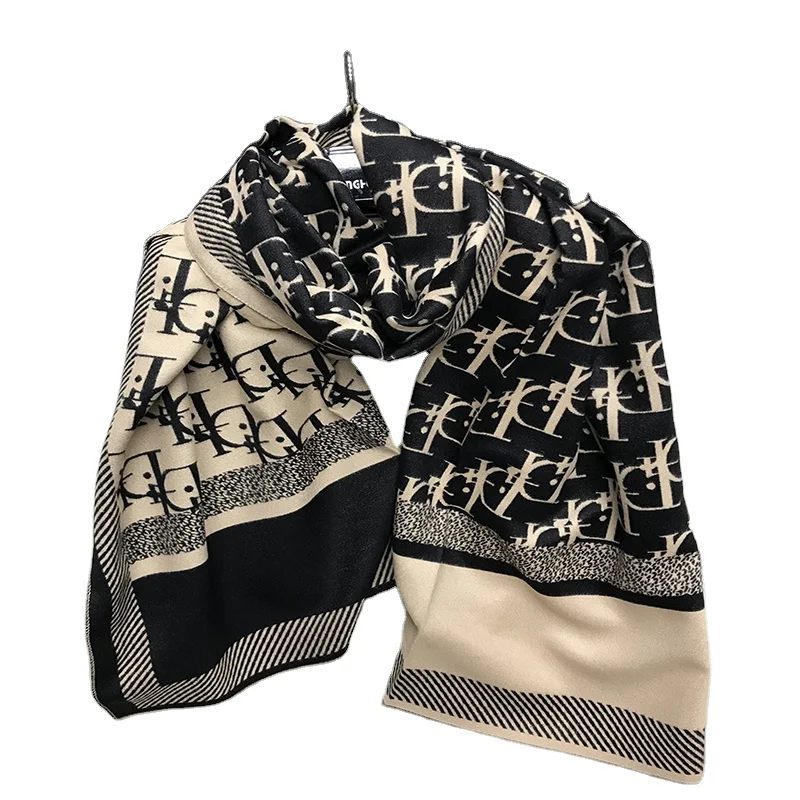 2021 Winter Latest Design Style Women Letter Jacquard Scarf Ladies Pashmina Cashmere Warm Thick Shawls Scarfs
