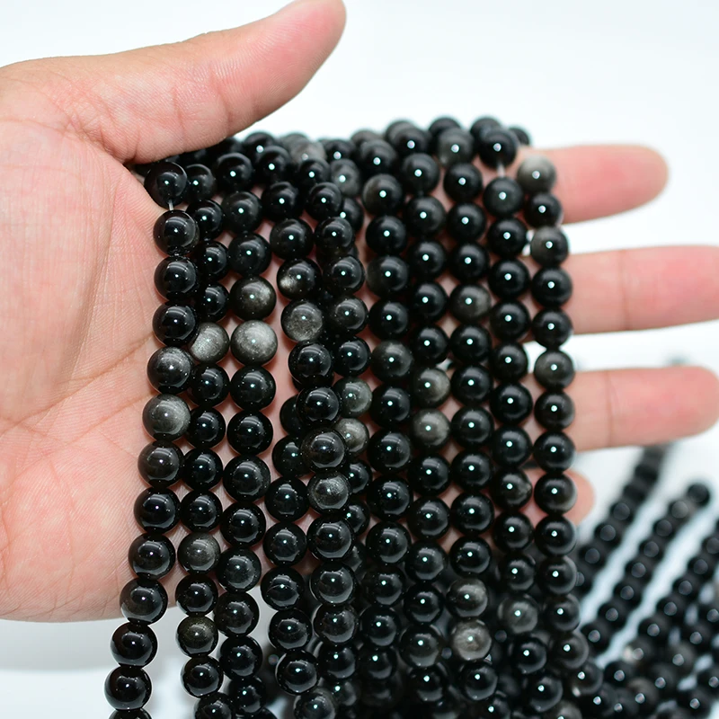 Factory Wholesale Price 4/6/8/10/12/14/16mm 100% Natural Silver Obsidian Loose Beads