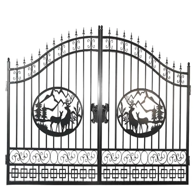 High Quality wrought iron gates automatic remote control Custom Low Price Black Galvanized Coated Gates