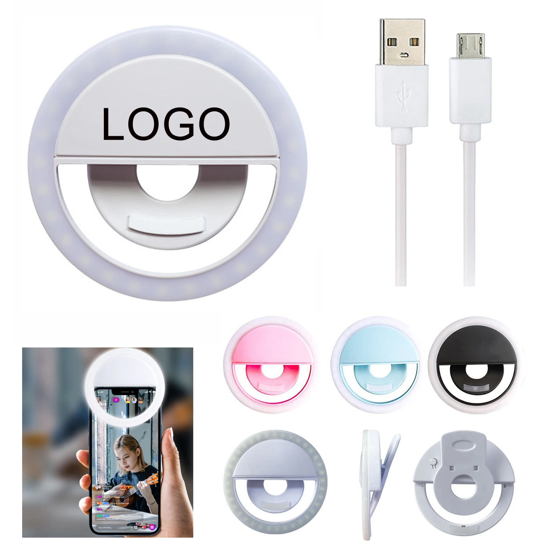 Promotional Gifts Custom Logo Printed Rechargeable Led Ring Light For Cell Phone Selfie Ring Light Selfie Led Lights For Phone