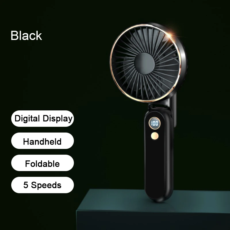 Rechargeable USB Mini Fan Foldable Desk Handheld Fan Portable Mini Fan with Power Bank LED Digital Screen