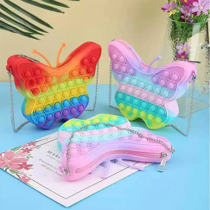 Cute Bag Pops Relieve Stress Rainbow Coin Purse Push Bubble Antistress Sensory Woman Girl Butterfly Pop it Bag