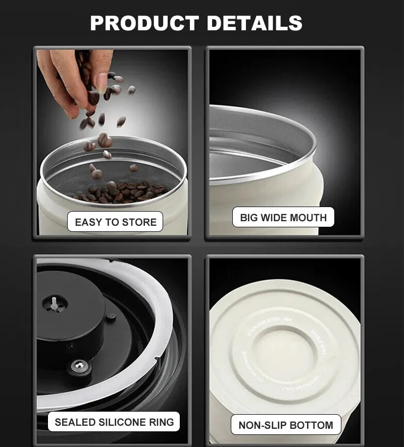 304 Stainless Steel Press Type Vacuum Storage Sealed Jar Snack Coffee Storage Containers Tank