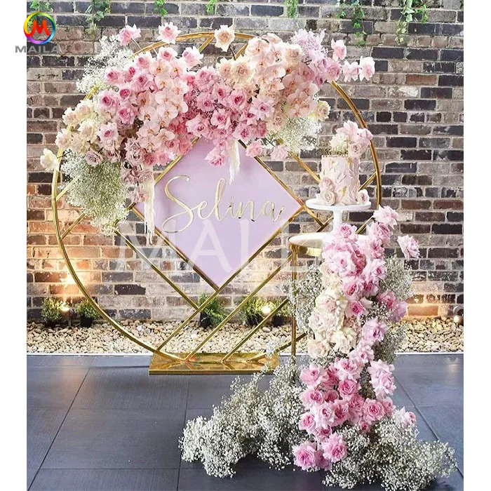2022 Fashion Wedding Suppliers Circle Round Backdrop  Arch Stand Gold Stainless Steel background  For Event