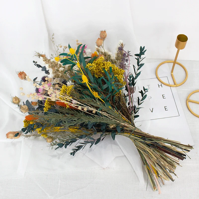 Customized Natural Eucalyptus Rice flower limonium Pampas Grass Dried flower Bouquet For Home Decoration